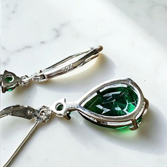 Sterling Silver Emerald Cubic Zirconia Teardrop Heart & Infinity Earrings NEW - Picture 5 of 9
